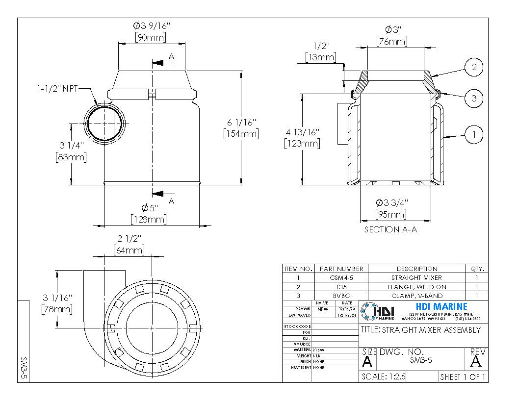 SM3-5 Straight Mixer Kit – Stainless Steel Exhaust Elbow