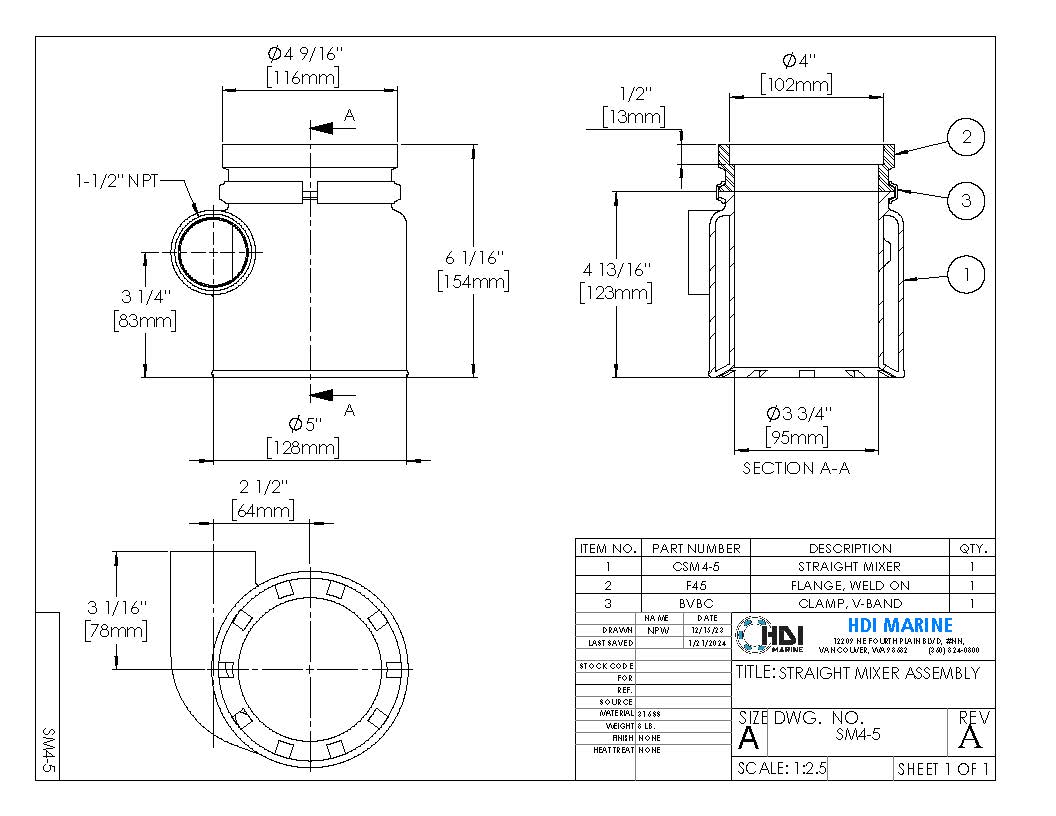 SM4-5 Straight Mixer Kit - Stainless Steel Exhaust Elbow
